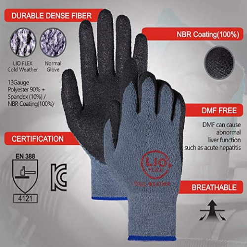 LIO FLEX Cold Weather Winter Fleece NBR Foam Coated Work Gloves